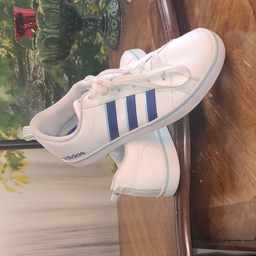 Adidas Neo VS Pace White teal blue Leather athletic retro sneakers Womens 9